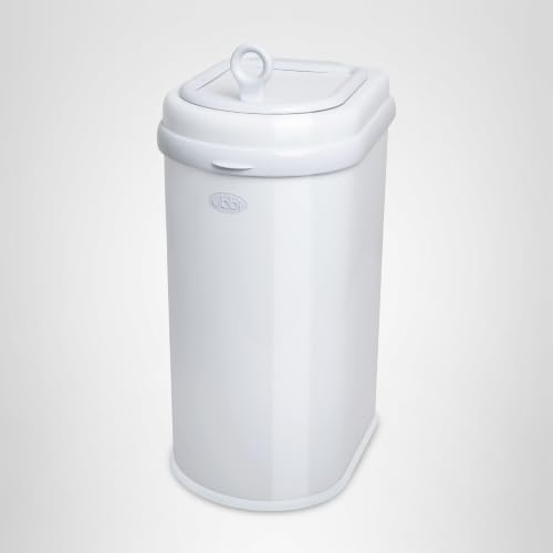 Ubbi Pet Waste Pail, Odor-Locking Cat Litter Disposal System, Stainless Steel Pet Waste Can with Safety Lock & Scoop, No Special Bags Required, White