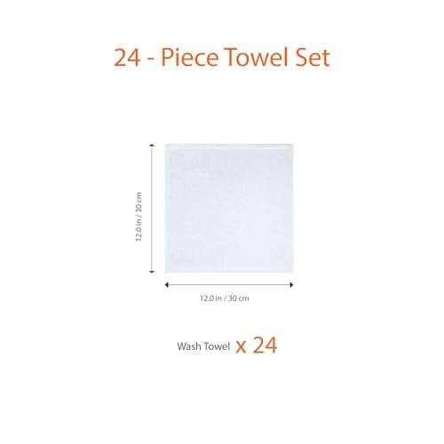 Amazon Basics Fast Drying Cotton Washcloths for Bathroom, Machine Washable, Soft and Highly Absorbent, 12 x 12 in, White, 24-Pack