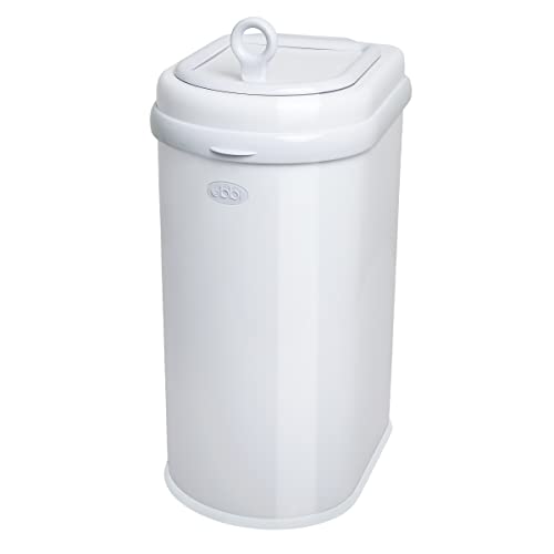 Ubbi Pet Waste Pail, Odor-Locking Cat Litter Disposal System, Stainless Steel Pet Waste Can with Safety Lock & Scoop, No Special Bags Required, White