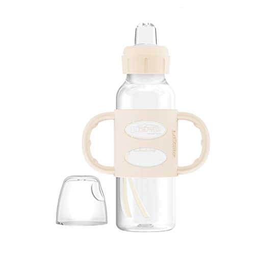 Dr. Brown's Milestones Narrow Sippy Spout Bottle with 100% Silicone, Easy-Grip Handles and Soft Sippy Spout, 8oz/250mL, Light Pink and Ecru, 2-Pack, 6m+