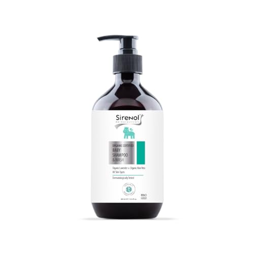 Sirenol Organic Baby Shampoo & Body Wash - Cosmos Certified, Dermatologist Tested, Detangling, Sensitive & Tear-Free Natural Formula, Clean Ingredients, 13.5oz