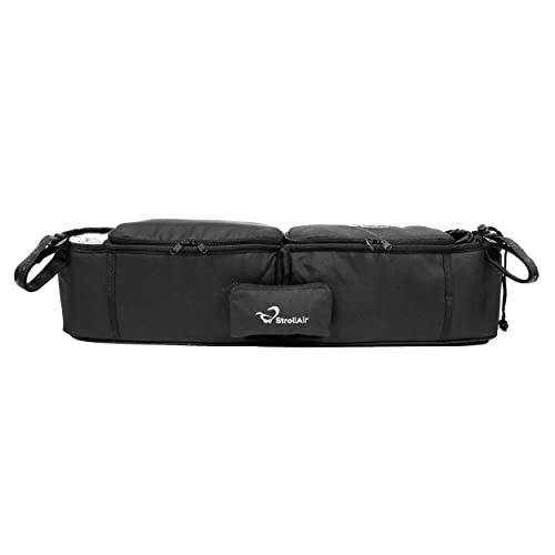 StrollAir - Universal Best Double Parent Stroller Organizer Caddy Insulated Cup Holder Console side-by-side Mountain Buggy TWIN WAY Bob Duallie Baby Jogger City Mini GT – Black