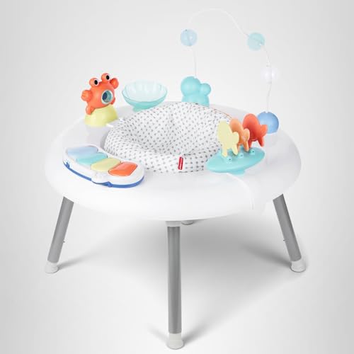 Skip Hop 2-in-1 Baby Activity Center with 20+ Developmental Activities Light-up Musical Piano for Tummy Time Play 4 Clip-on & Moveable Toys and 360-degree Rotating Seat Seascape Age 4m+
