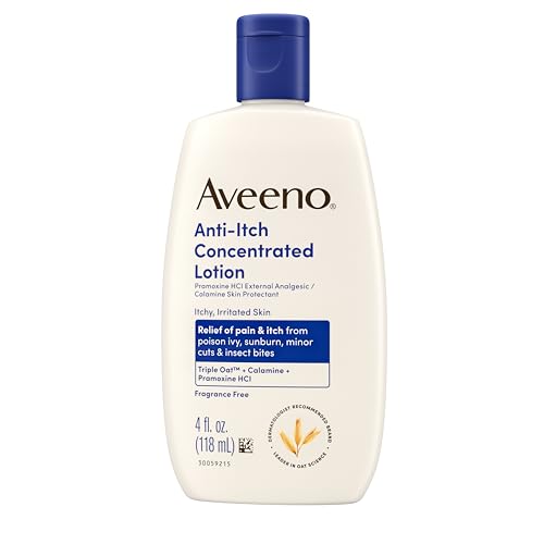 Aveeno Anti-Itch Concentrated Lotion with Calamine, Pramoxine HCl, & Triple Oat Complex, Skin Protectant, Fast-Acting Itch Relief from Poison Ivy, Insect Bites, & Minor Burns, 4 fl. oz