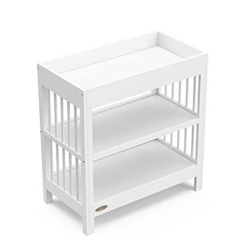 Graco Teddi Changing Table with Water-Resistant Changing Pad (White) - GREENGUARD Gold Certified, Includes Bonus Water-Resistant Changing Pad with Safety Strap, 2 Shelves, Easy-to-Match