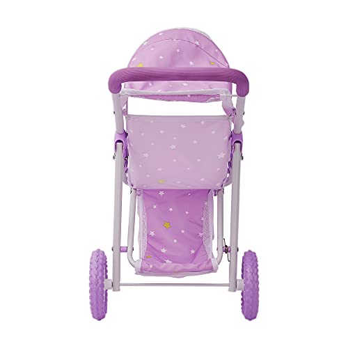 Olivia's Little World Baby Doll Jogging-Style Stroller with Canopy, Seatbelt and Storage Space, Purple and White