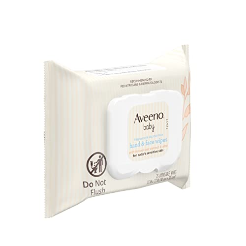 Aveeno Baby Fragrance-Free Hand & Face Wipes with Oat Extract & Aloe, Cleansing & Moisturizing Baby Wipes for Sensitive Skin, Sulfate-, Alcohol-, Paraben- & Dye-Free, Hypoallergenic, 25 ct (Pack of 4)
