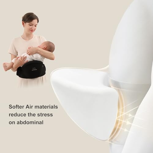 Bebamour Baby Carrier with Hip Seat,All-Position Breathable Mesh Hip Seat & Carrier 0-36Months with Head Hood, 3 PCS Teething Pads, Waist Extender,Storage Bag & Pacifier Case(Black)
