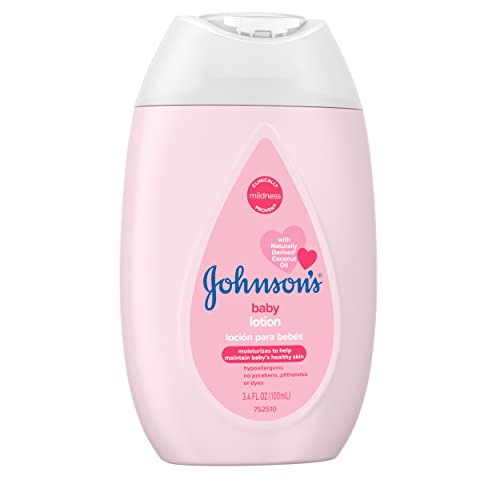 Johnson's Baby Lotion with Coconut Oil,Aloe Vera & Vitamin B5,72 HR Hydration,Skin Moisturizer,Hypoallergenic,Newborn Safe,Protects From Dryness&Strengthens Skin,Baby Essentials, 3.4 fl.oz (Pack of 3)