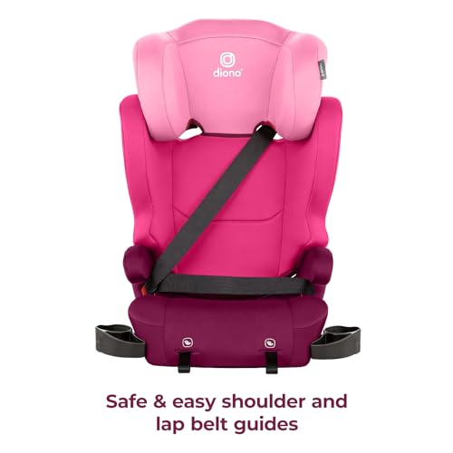 Diono Cambria LE, 2-in-1 Belt Positioning Booster Seat,Backless and High-Back Booster seat for Children from 40—120 lb,17" Wide,6 Headrest Positions,Lightweight with Latch,Pink