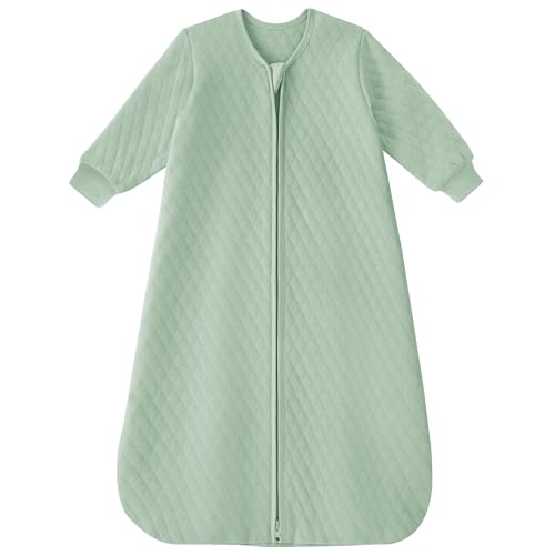 Yoofoss Baby Sleep Sack 6-12 Months 1.0 Tog Long Sleeve Sleep Sack Organic Cotton Wearable Blanket for Infants 2-Way Zipper Quilted Sleeping Sacks(Medium)