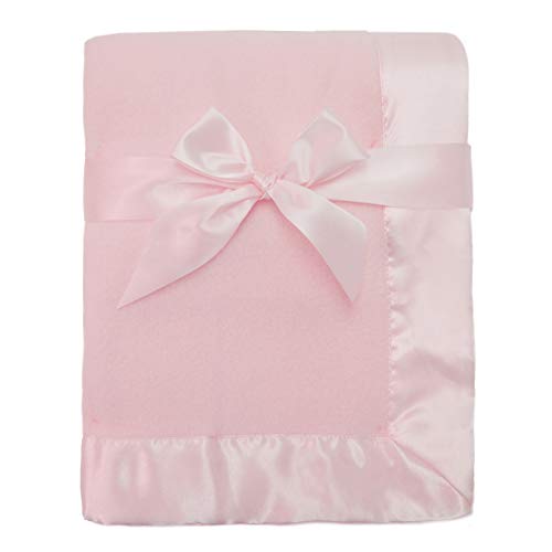 American Baby Company Fleece Blanket (30" x 40") with Silk-Like Satin Trim, Soft, Warm & Cozy, Pink, for Boys and Girls, Perfect for Baby Carrier, Stroller, Travel and Gifting