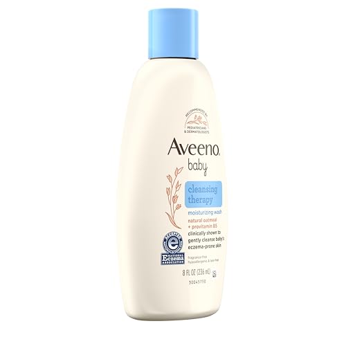 Aveeno Baby Cleansing Therapy Moisturizing Baby Body Wash with Natural Oatmeal & ProVitamin B5, Gentle Tear-Free Baby-Bath Wash for Sensitive & Eczema-Prone Skin, Hypoallergenic, 8 oz (Pack of 2)