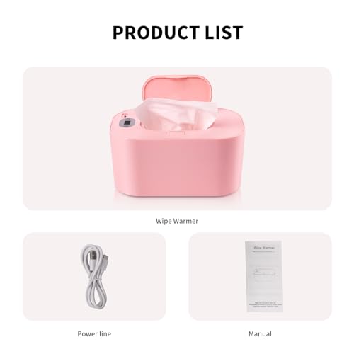 Baby Wipe Warmer and Baby Wet Wipes Dispenser, 5 Modes of Temperature Heating Control Portable Diaper Wipes Warmer for Newborn Baby, Baby Shower Gifts Pink
