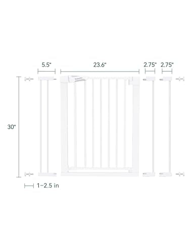 BABELIO Safety Gate Door Fits for Stairs, Narrow and Wide Doorways with Auto Close, Easy Install, No Drilling, Pressure Mounted for Baby, Child, Pets, Dog/Puppy, 26''-40'', White