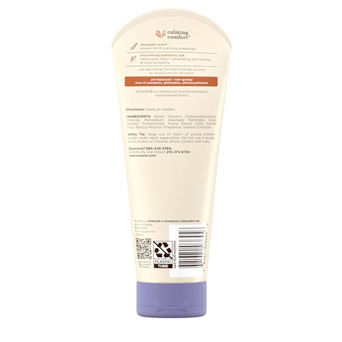 Aveeno Baby Calming Comfort Moisturizing Body Lotion with Relaxing Lavender & Vanilla Scents, Non-Greasy Baby Lotion, Natural Oatmeal & Dimethicone, Paraben- & Phthalate-Free, 8 fl. oz