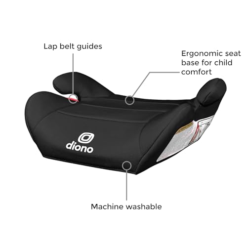 Diono Solana Lite Backless Booster Car Seat, Lightweight & Portable for Travel, Machine Washable Covers, 40-100 lbs, Black Storm