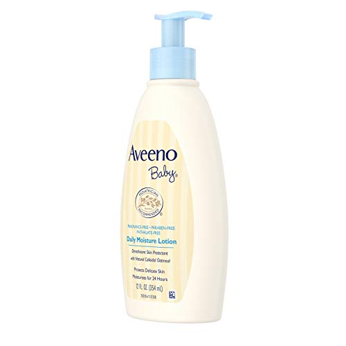 Aveeno Baby Daily Moisture Body Lotion for Sensitive Skin, Hypoallergenic Moisturizing Baby Lotion with Nourishing Oatmeal to Deeply Moisturize Baby's Skin, Fragrance-Free, 12 fl. oz