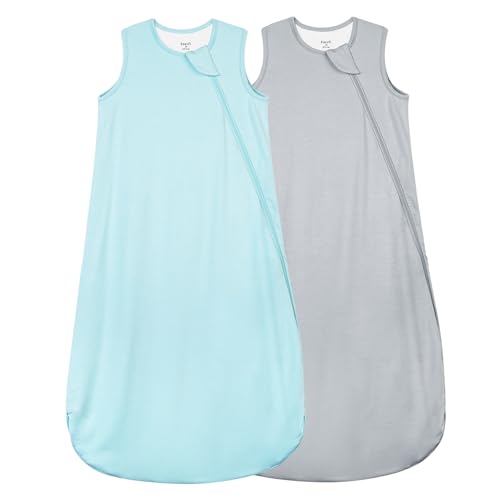 Supersoft Rayon Made from Bamboo Sleep Sack 6-12 Months 0.5 Tog Lightweight Toddler Sleep Sack Baby Wearable Blanket with 2-Way Zipper Summer Unisex Sleeping Bag for Babies (2 Pack) Blue & Gray
