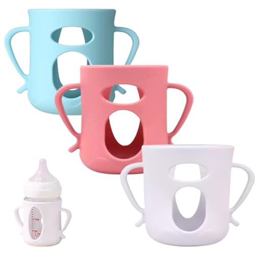 JXMYJR 3Pack Silicone Sleeves Compatible with Pigeon Bottles for 5.4oz, Anti Breakage Glass Bottle Holder with Handles, Silicone Bottle Holder for Easy Grip, Quick Install, Easy to Clean