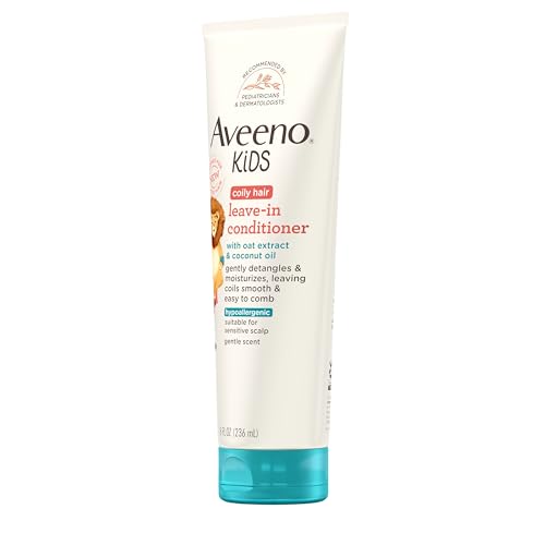 Aveeno Kids Coily Hair Leave-In Conditioner, Toddler Leave-In Conditioner for Sensitive Scalps Gently Detangles & Moisturizes Leaving Natural Curls & Coils Smooth, Hypoallergenic, 8 fl. oz
