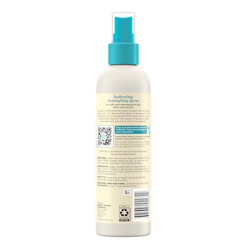 Aveeno Kids Hydrating Detangling Spray with Oat Extract, Quickly Detangles Hair, Tear-Free, Gentle on Sensitive Skin & Scalp, Detangler Spray for Kids, Hypoallergenic, 10 fl. oz