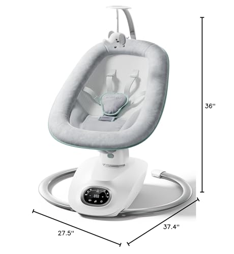 Momcozy CocoSway Electric Baby Swing for Infant, 180° Rotating Seat, 6 Parent-Like Sway Motions & 4 Speeds, Remote Control, Machine-Washable Cover, Grey