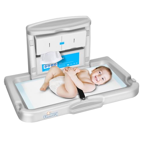 Commercial Baby Changing Station Wall Mounted – Heavy Duty Foldable Wall Mounted Changing Table with Safety Strap, Easy to Clean for Home/Public Restroom (Hardware Included)