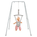 FUNLIO Baby Jumper with Stand for 6-24 Months, Infant Jumper for Indoor/Outdoor Play, Toddler Jumper for Baby Girl/Boy, with Adjustable Chain, Easy to Assemble & Store (with Stand) - Grey