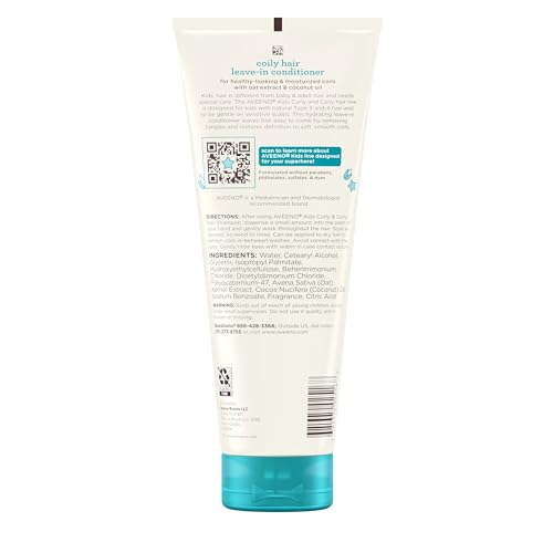 Aveeno Kids Coily Hair Leave-In Conditioner, Toddler Leave-In Conditioner for Sensitive Scalps Gently Detangles & Moisturizes Leaving Natural Curls & Coils Smooth, Hypoallergenic, 8 fl. oz