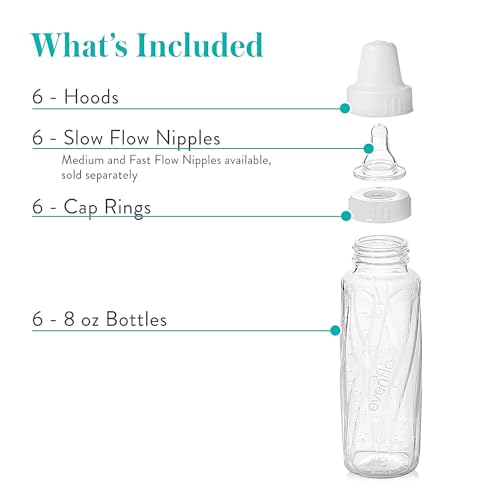 Evenflo Feeding Classic Glass Bottle, Twist Bottles, 8 Oz, 6 Bottles