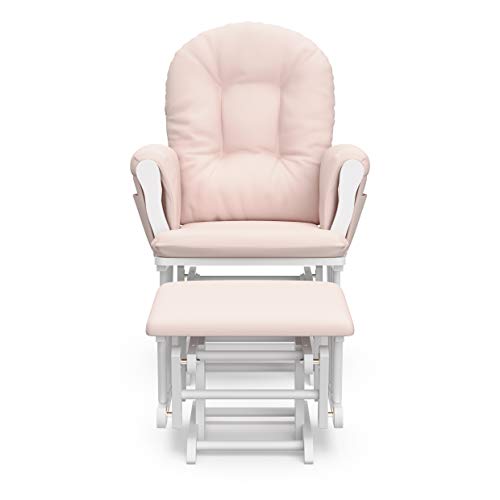 Storkcraft Premium Hoop Glider & Ottoman (White/Pink) — GREENGUARD Gold Certified Nursery Glider, Solid Wood Craftsmanship, Smooth-Gliding Nursery Chair and Ottoman, Award-Winning