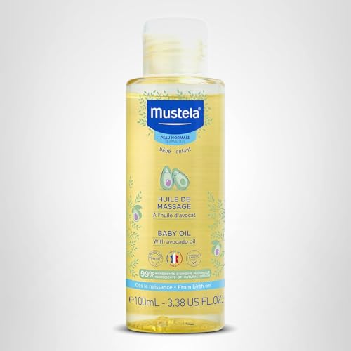 Mustela Baby Oil - Moisturizing Oil for Massage - with Natural Avocado, Pomegranate & Sunflower Oil - From birth on - 3.38 fl. Oz