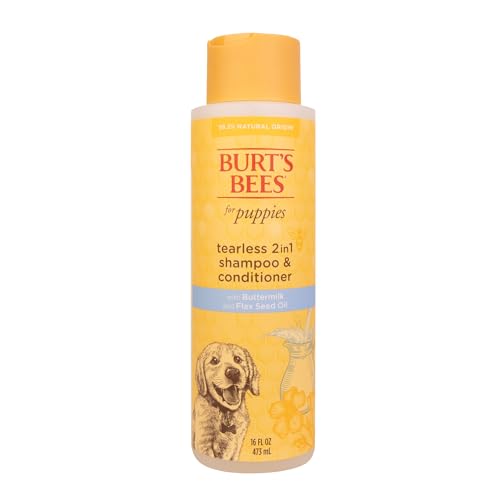 Burt’s Bees for Pets Tear Free Puppy Shampoo & Conditioner with Buttermilk, 2 in 1 Gentle Dog Shampoo for Puppies, Cleans and Conditions Sensitive Skin, 16 Fl Oz