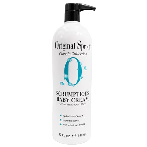 Original Sprout Scrumptious Baby Cream for Sensitive Skin & Diaper Rash, Gentle Non-Greasy Baby Lotion with Zinc Oxide & Calendula, Moisturizing Face & Body Cream, 32 fl oz