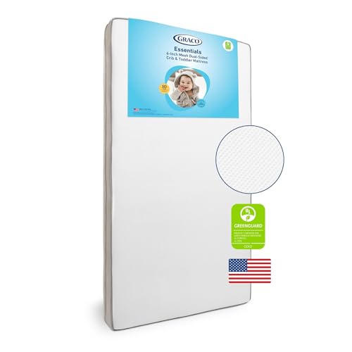 Graco Essentials 6-Inch Mesh Crib & Toddler Mattress — Made in the USA, Firm Support for Infants, GREENGUARD Gold Certified Mattress for Baby Cribs, Removable and Washable Water-Resistant Cover