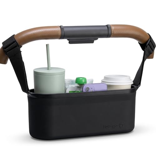 Universal Silicone Stroller Organizer with Cup Holders | Waterproof, Easy-Clean, BPA-Free Caddy with Organized Interior | Anti-Slip Straps fit Uppababy, Nuna, Doona & Most Strollers | roo go