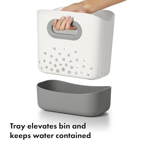 OXO Tot Stand Up Bath Toy Storage Organizer, 7.1 L, Large Capacity Bin for Baby Bath Essentials - Gray