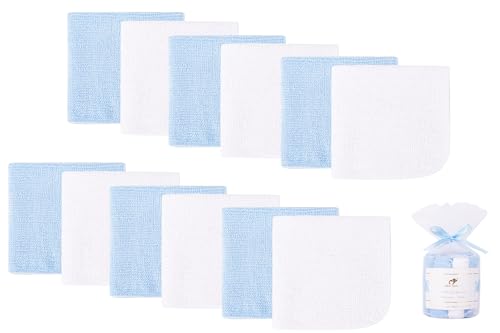 BEBE FAVOUR 12 Pack Small Baby Washcloths 100% Cotton Thin Soft 7.8" x 7.8" Terry Cloth for Baby Face Bath Burp Travel Lightweight Multi-Purpose Newborn Must Haves