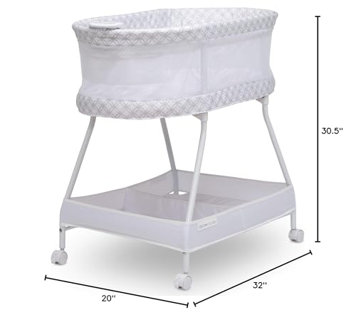 Delta Children Sweet Dreams Bassinet with Airflow Mesh Bedside Portable Crib with Vibration Lights and Music, Grey Infinity