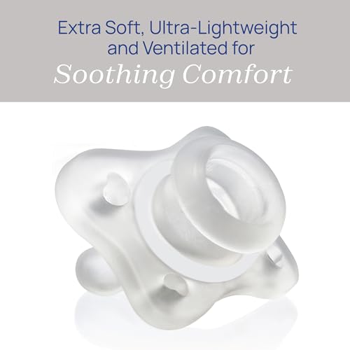 Chicco PhysioForma Mini Orthodontic Pacifier for Babies 0-2 Months, Ultra Light & Small, 100% Soft Silicone, Supports Breathing, One-Piece Design, Included Sterilizing Case, BPA Free, 2-Pack, Clear