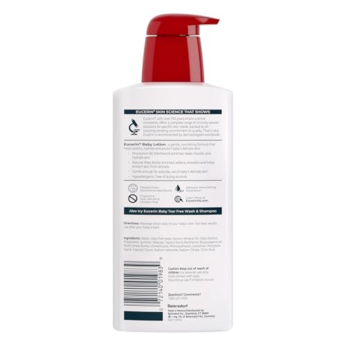 Eucerin Baby Body Lotion, Hypoallergenic and Fragrance Free Baby Lotion with Pro-Vitamin B5 and Shea Butter, 13.5 Fl Oz Bottle