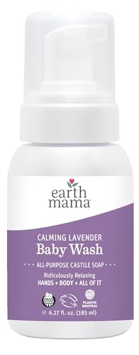 Earth Mama Calming Lavender Baby Wash Liquid Foaming Hand Soap, All-Purpose Lavender Body Wash for Sensitive Skin, Castile Soap with Coconut Oil, Shea Butter, Calendula, & Aloe, 6.27 Fl Oz