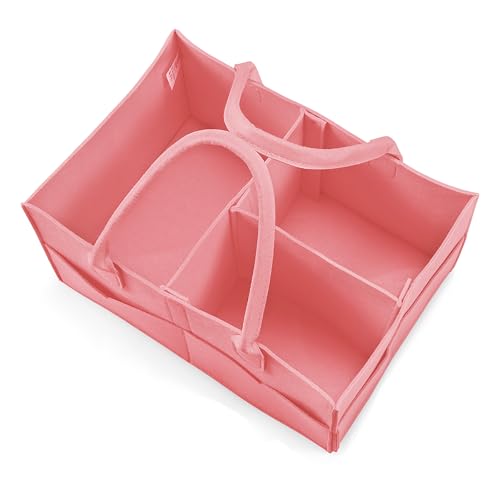 PandaEar Baby Diaper Caddy Organizer, Portable Diaper Holder Organizer Nursery Storage Basket for Wipes & baby stuff, Collapsible Baby Organizer with Divided Design (Light Pink)