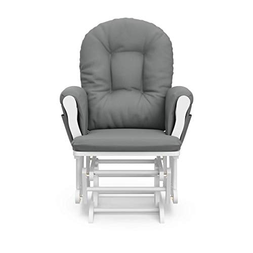 Storkcraft Premium Hoop Glider & Ottoman (White/Gray) — GREENGUARD Gold Certified Nursery Glider, Solid Wood Craftsmanship, Smooth-Gliding, Award-Winning