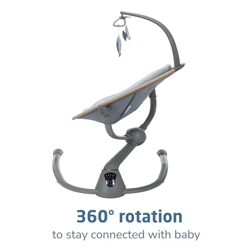 Maxi-Cosi Cassia Smart Baby Swing for Infants, Portable, Foldable Infant Swing with Music, 360 Rotation, 5 Speeds, 12 Melodies, EcoCare Fabric, Auto Motion Sensor, 2 Reclines, Classic Slate
