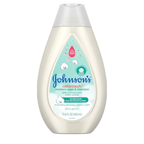 Johnson's CottonTouch Newborn Baby Body Wash & Shampoo, Gentle & Tear-Free, Made with Real Cotton, Gently Washes Away Dirt & Germs, for Sensitive Skin, Baby Essentials, 13.6 fl. oz