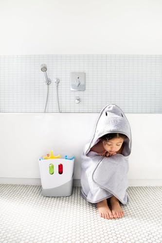 Ubbi Freestanding Bath Toy Organizer Bath Caddy with Removable Drying Rack Bin and Scoop for Toddlers and Baby, Gray