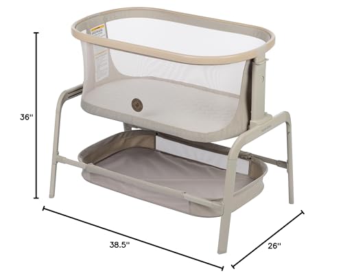 Maxi-Cosi Iora Baby Bassinets Bedside Sleeper, Portable Bassinet, Infant Bedside Sleeper Crib, Height Adjustable, Breathable Mesh, Large Storage Basket, Classic Oat