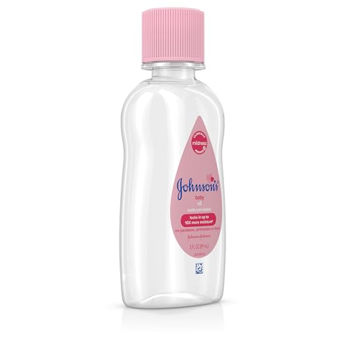 Johnson's Baby Oil, Pure Mineral Oil to Prevent Moisture Loss for Newborn, Kids, & Adults, Gentle, Soothing Baby Massage Oil, Dry Skin Relief, Hypoallergenic, Original Scent, Baby Essentials, 3 fl. oz